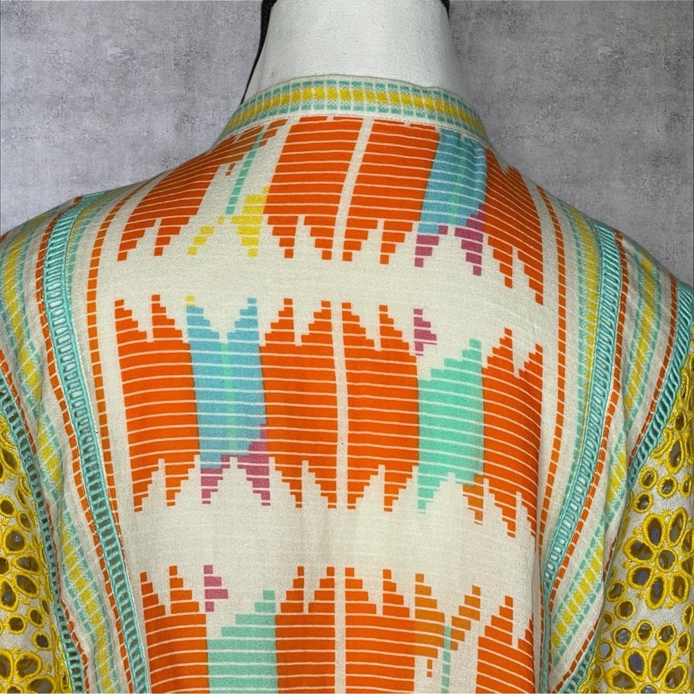 Alice And Olivia Ikat- Print Pullover Top Womens S Tassels Babydoll Boho Coastal - Picture 5 of 7